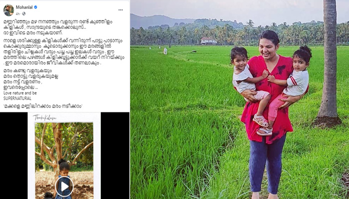 മണ്ണറിഞ്ഞും മഴ നനഞ്ഞും വളരുന്ന രണ്ട് കുഞ്ഞിളം കിളികള്‍; നടി സാന്ദ്രയുടെ കണ്‍മണികളുടെ വീഡിയോ പങ്കുവച്ച് മോഹന്‍ലാലും