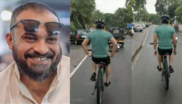നടുറോഡില്‍  സൈക്കിള്‍ കസര്‍ത്തുമായി നടൻ  സൗബിൻ; വീഡിയോ വൈറൽ 