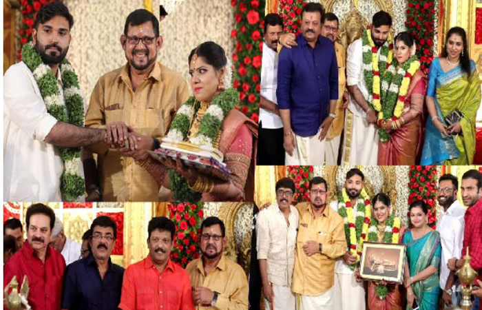 പഴയകാല താരങ്ങളുടെ സംഗമവേദിയായി സംവിധായകന്‍ വിജി തമ്പിയുടെ മകളുടെ വിവാഹ വേദി; വിവാഹവേദിയിലേക്ക് സര്‍പ്രൈസ് എന്‍ട്രിയുമായി സുരേഷ് ഗോപിയും ഭാര്യ രാധികയും;  ആശംസകളുമായി ഒപ്പം കെപിഎസി ലളിത, ജഗദീഷ്, ദേവന്‍, ലാല്‍ ജോസ്, രഞ്ജി പണിക്കര്‍ തുടങ്ങിയ താരങ്ങളും; വീഡിയോ കാണാം